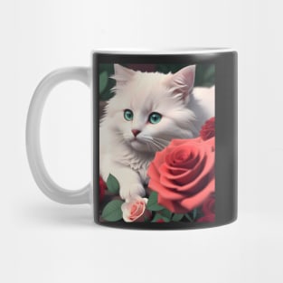 Cat with Roses - Modern Digital Art Mug